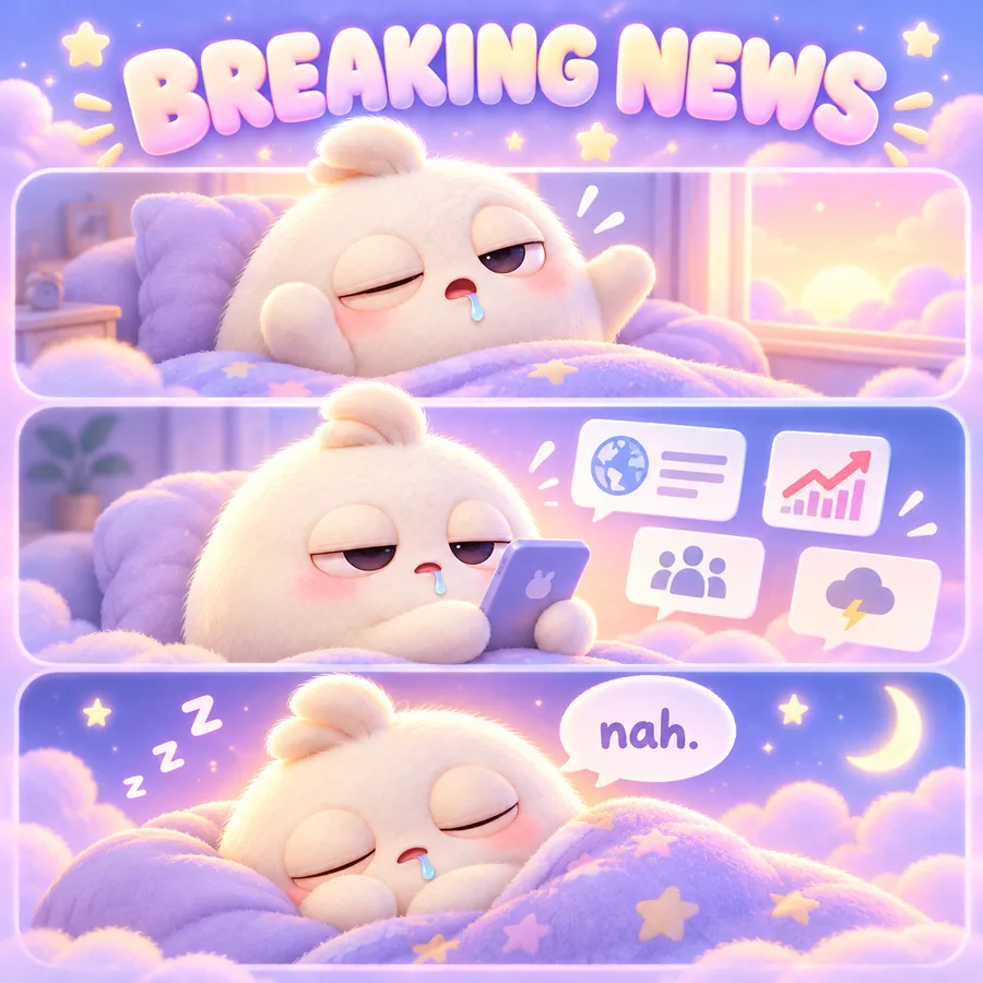 Three-panel NEMUBO breaking news comic