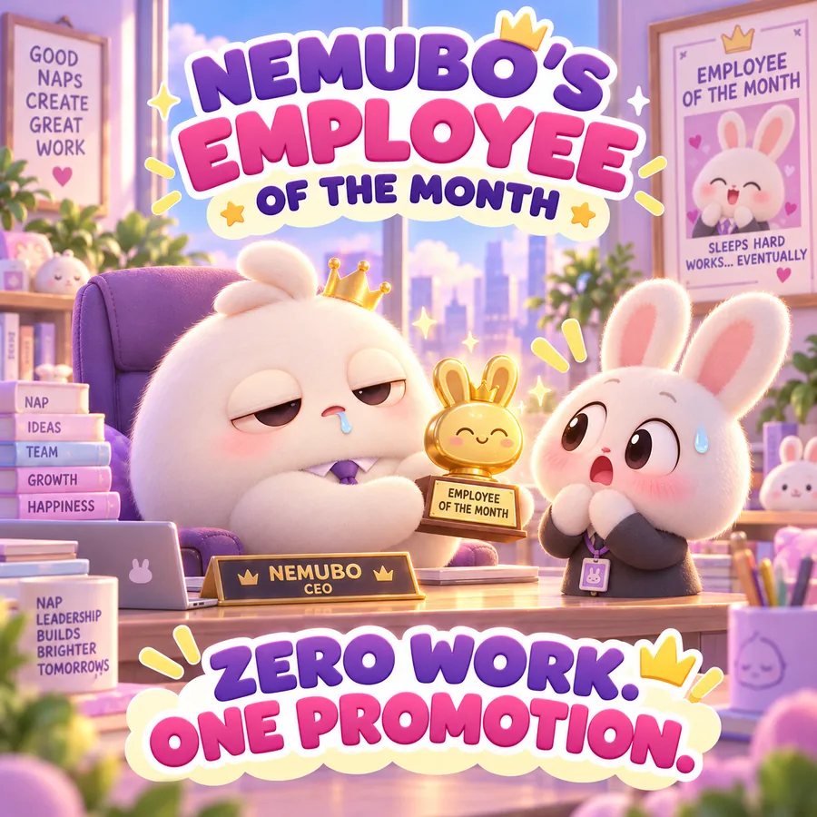 NEMUBO awarding a shocked bunny employee of the month